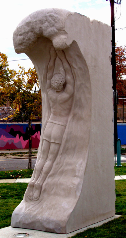 Denver Colorado Pool Portal Sculpture in Limestone, by Meg White