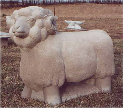 Sculpture of Ram (with Ewe, right) click for larger views of both sculptures by Meg White